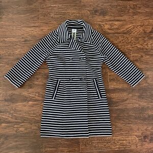 CAbi Striped Trench Jacket Style 5151 Navy White Double Breasted Size S